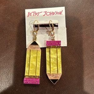Betsy Johnson Pencil Earrings; teachers, writers—adorable! App. 1.75 in. NEW